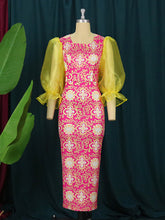 Puff Sleeves Print Slim Dress