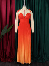 V-neck Gradient Color Pleated Dress