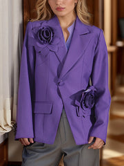 Solid Flower Patchwork Single Button Blazer