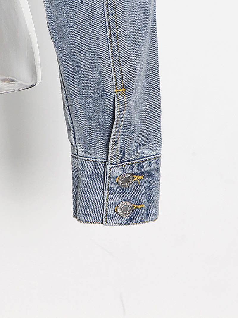 Fashion Patchwork Cropped Denim Jacket Jeans Set