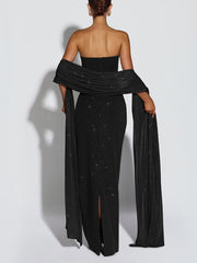 Sparkle Strapless Shawl Bodycon Maxi Dress