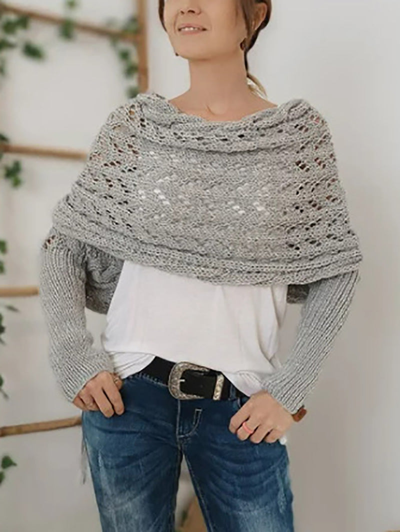 Knitted Cable Long Sleeves Hollow Crochet Scarf Top