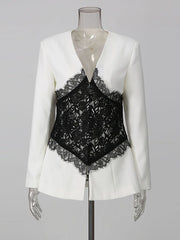 Lace Embroidered V Neck Blazer-boutique