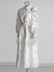 Solid Elegant Hollow Out Patchwork Lace Dress