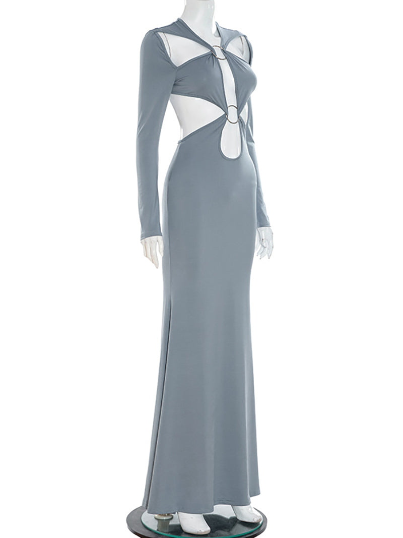 Sexy Circular Ring Hollow Out Slim Maxi Dress