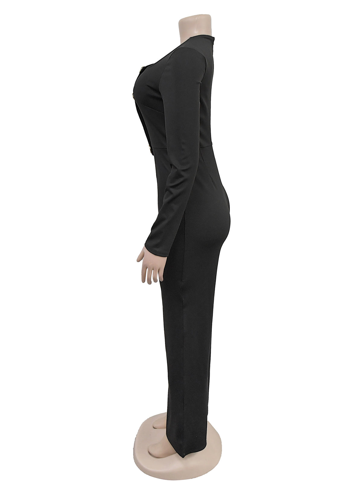 Fashion Casual Long Sleeve Button Slim Fit Jumpsuit