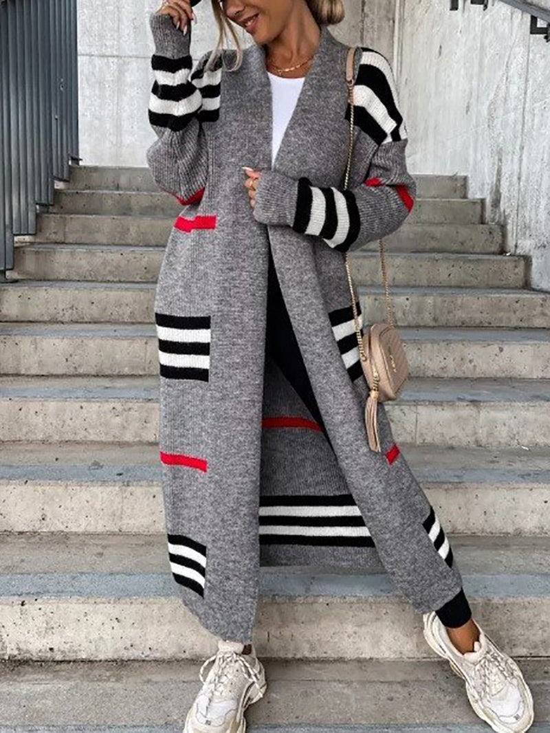 Casual Long Sleeve streak Knit Cardigan