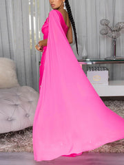 Fashion One Shoulder Cape Rhinestone Embellished Maxi Dress