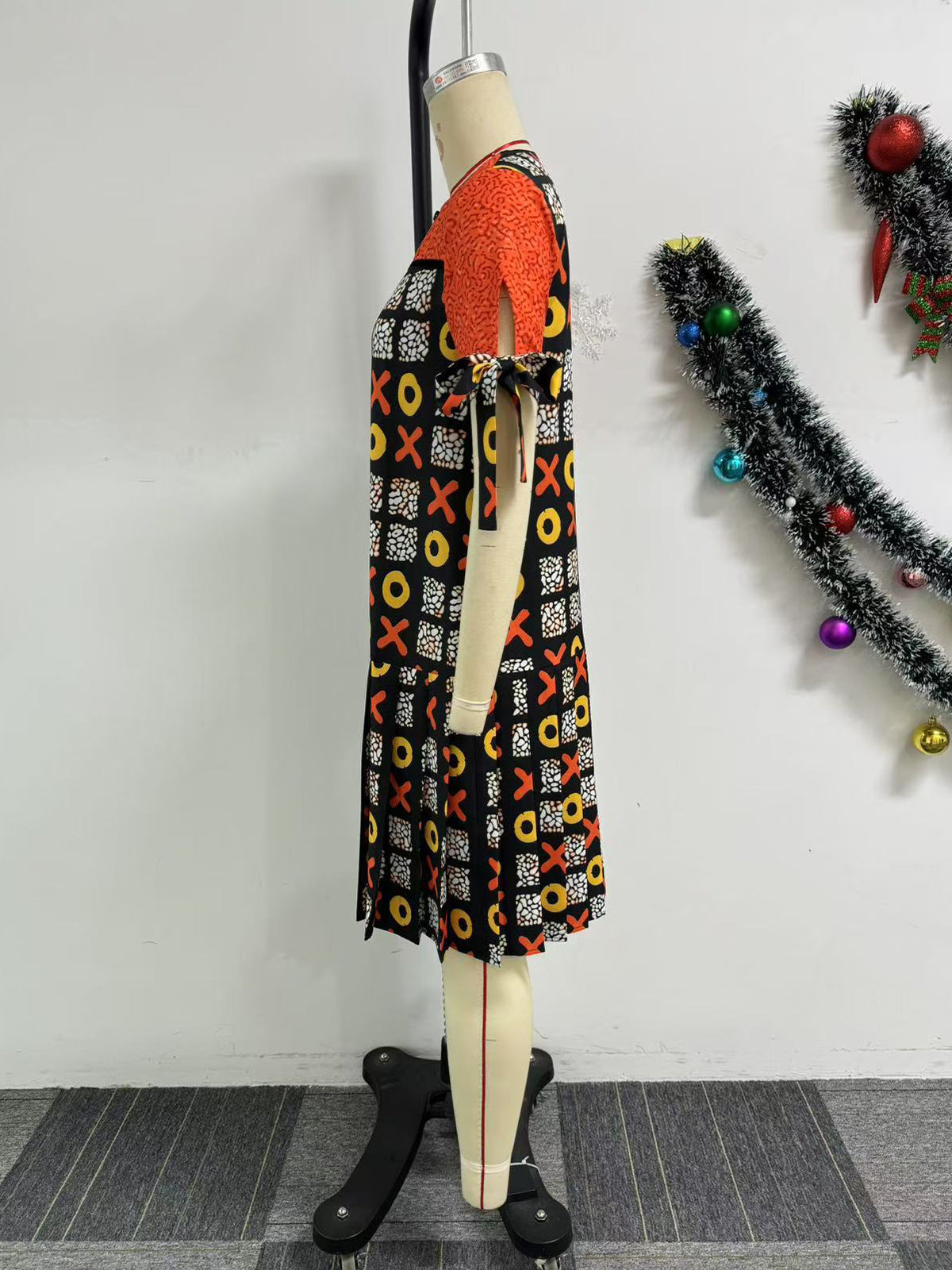 Elegance Loose Print Zip Casual Dress