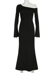 Fashion One Shoulder Long Sleeve Maxi Dress