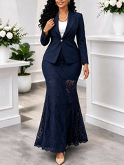 Cropped Blazer and Lace Fishtail Skirt Set