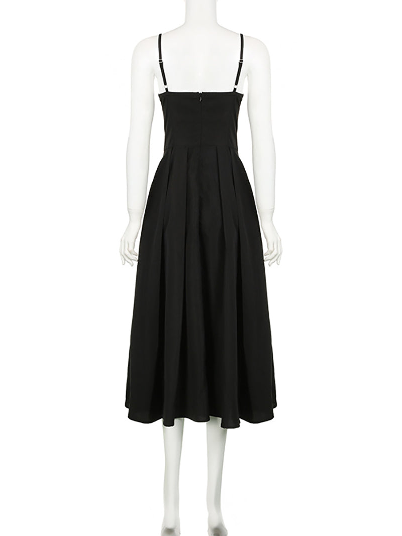 Elegant Spaghetti Strap Slim Midi A-Line Dress