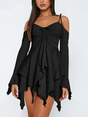 Spaghetti Strap Ruffle Irregular Hem Dress