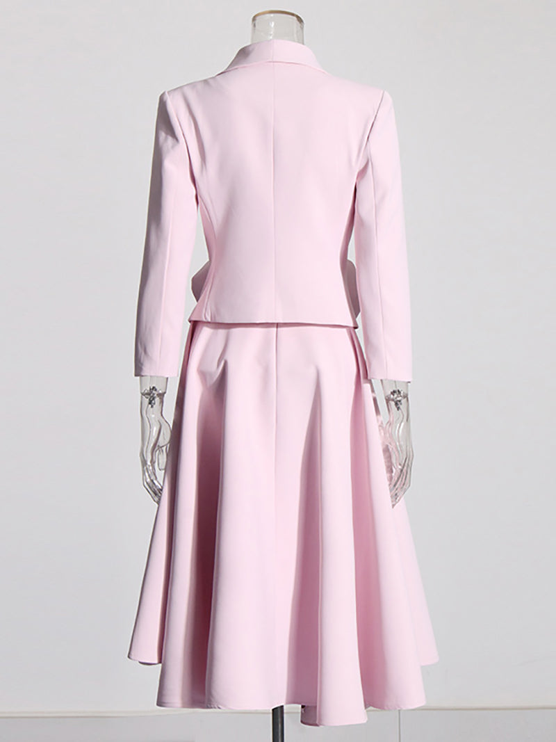 Elegant Floral Applique Blazer and Midi Skirt Sets