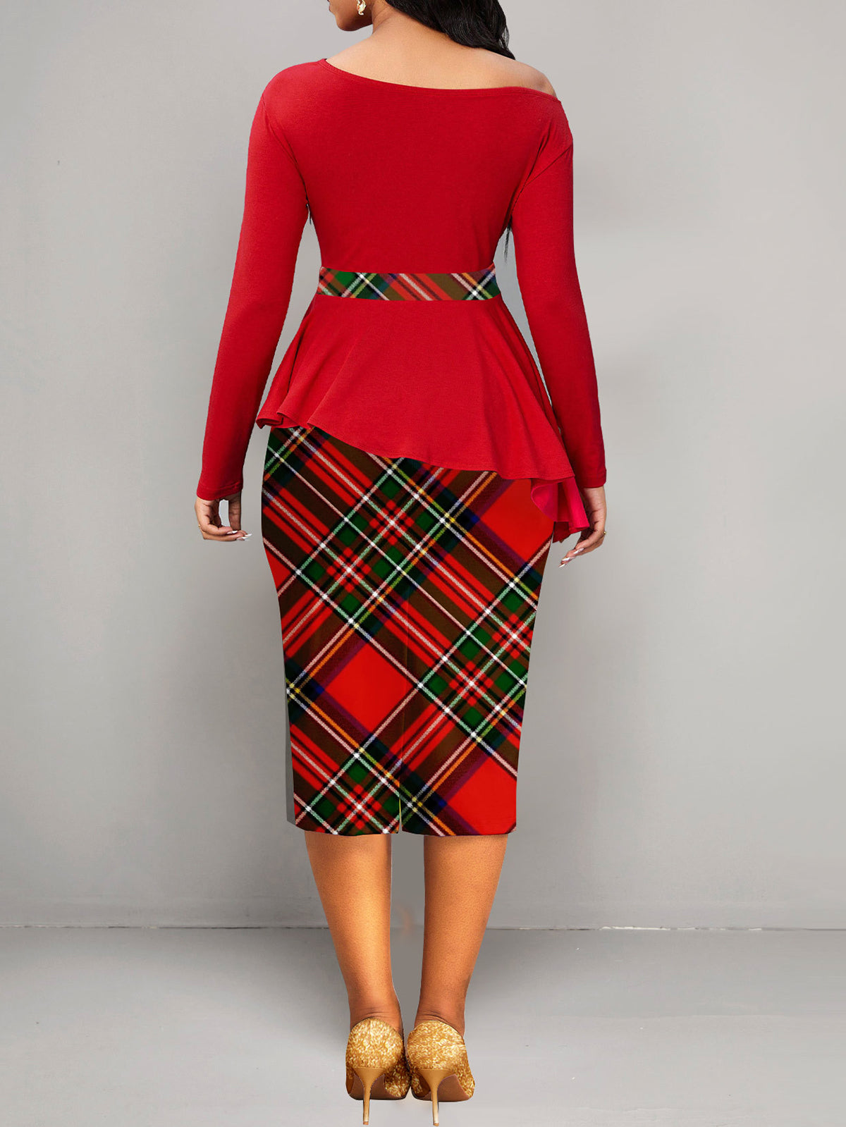 Elegant Plaid Pattern Button Front Ruffle Dress