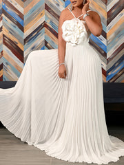 Flower Decoration Pleated Wide Leg Jumpsuit