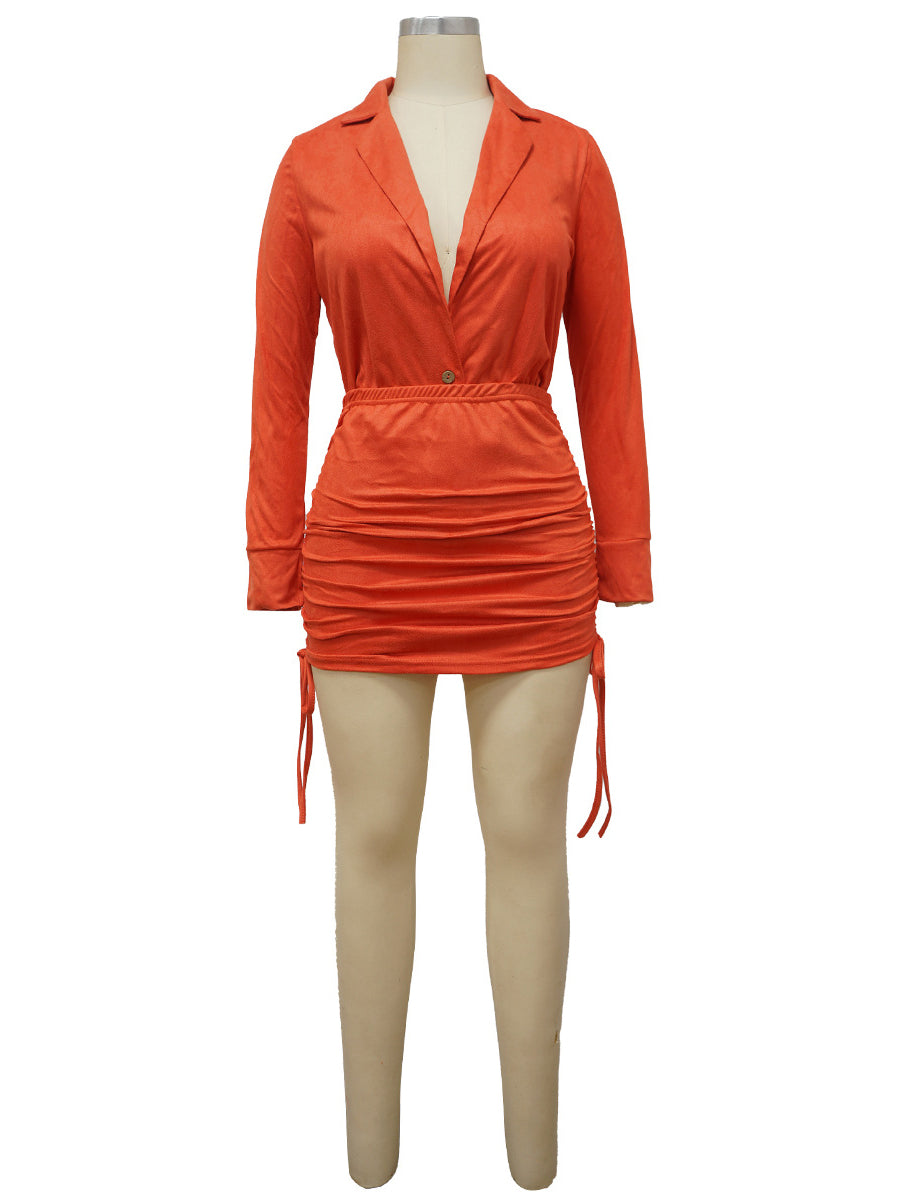 Knot Front Shirt And Drawstring Mini Skirt Sets