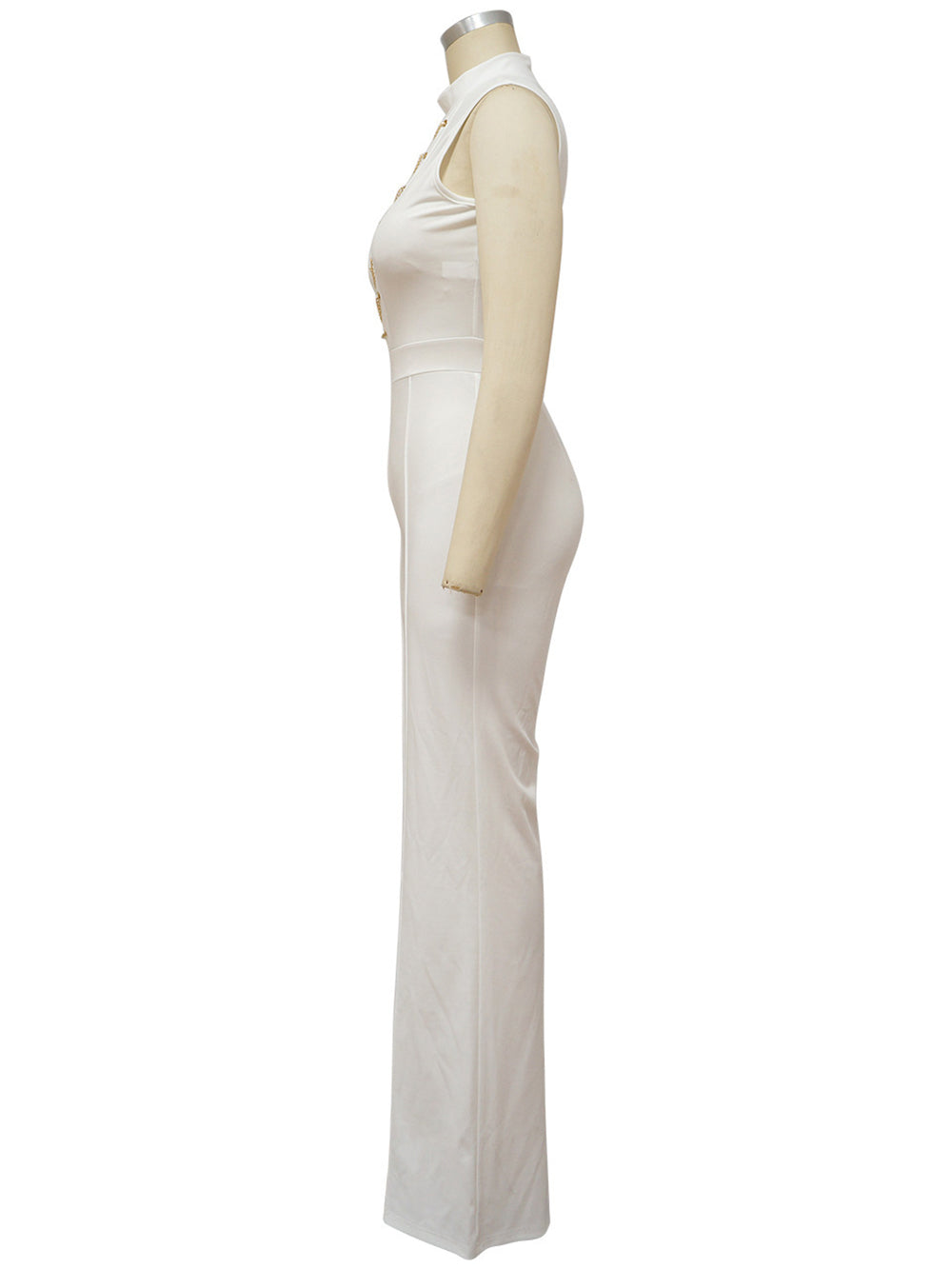 Solid O Neck Sleeveless Wide Leg Pant Jumpsuit
