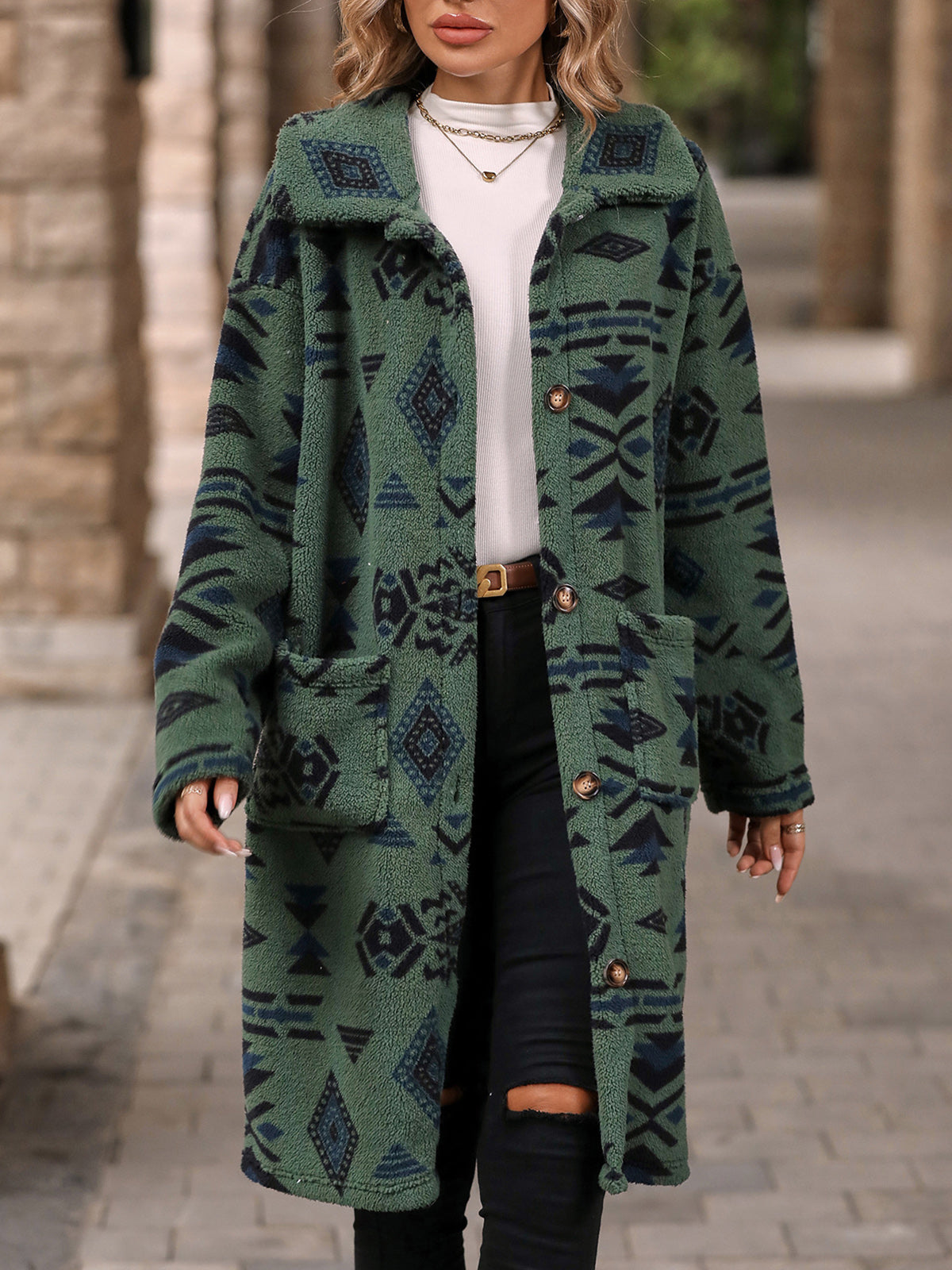 Fashion Print Single-Breasted Cardigan Coat