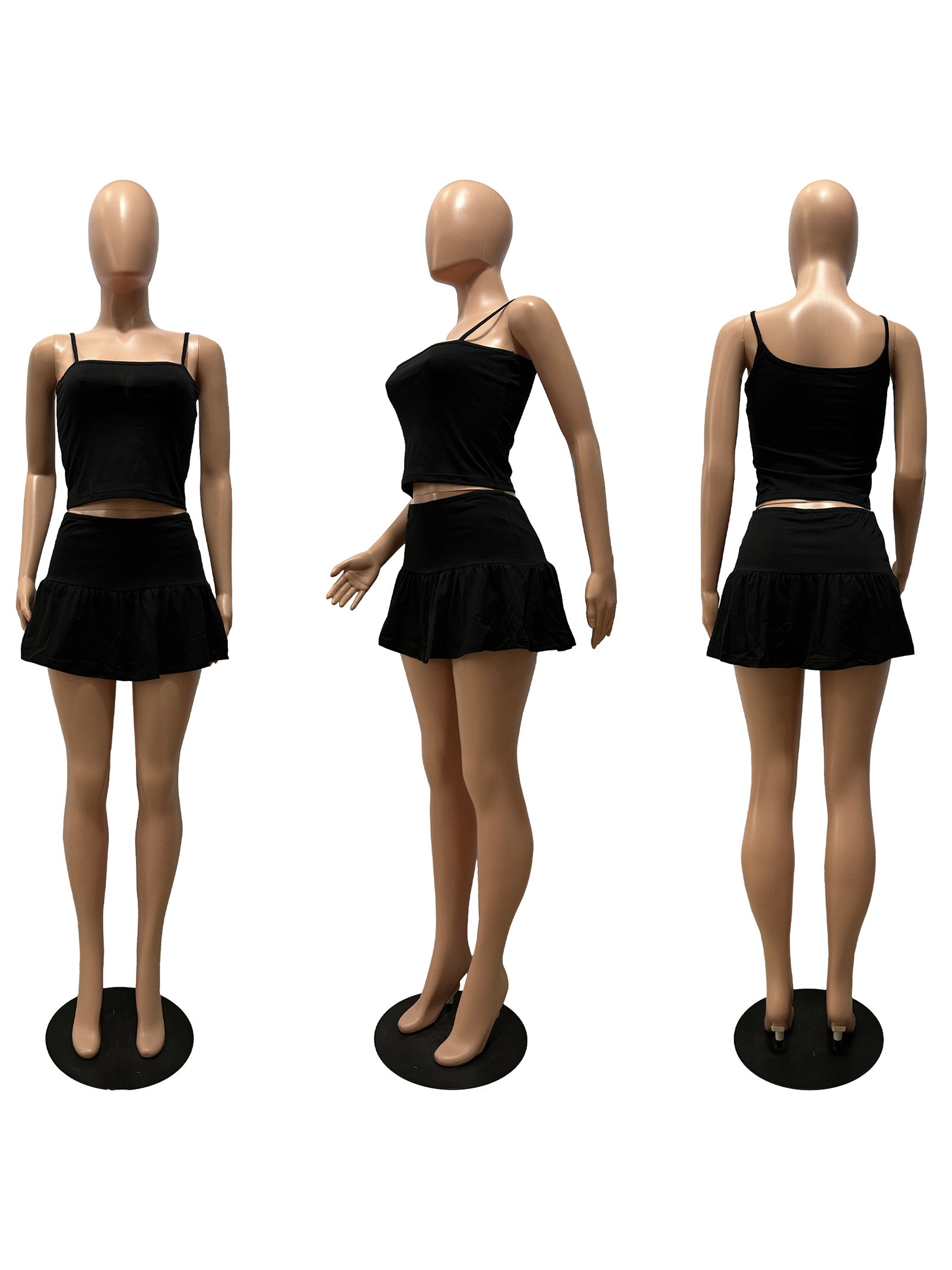 Strap Crop Top And Mini Skirts Sets