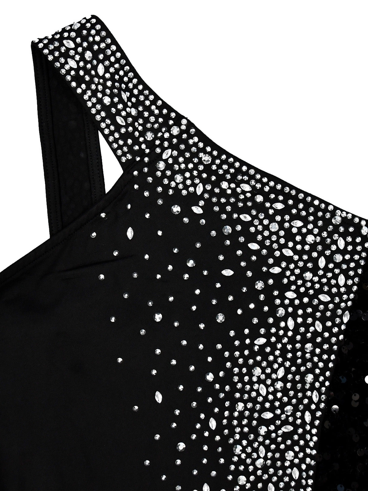 One Shoulder Rhinestone Sequin High Split Maxi Dress