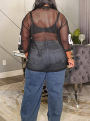 Sexy Letter Print Sheer Mesh Loose T Shirt