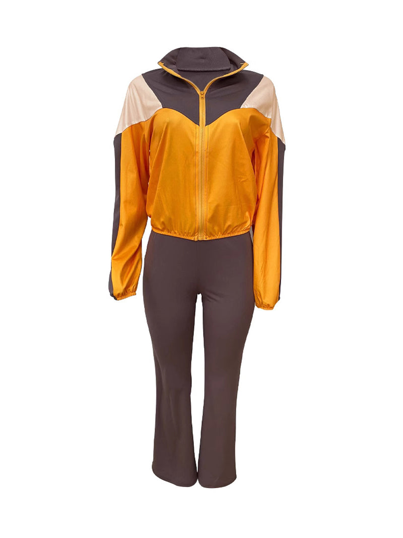 Color Block Zip Top and Pants Sports Sets