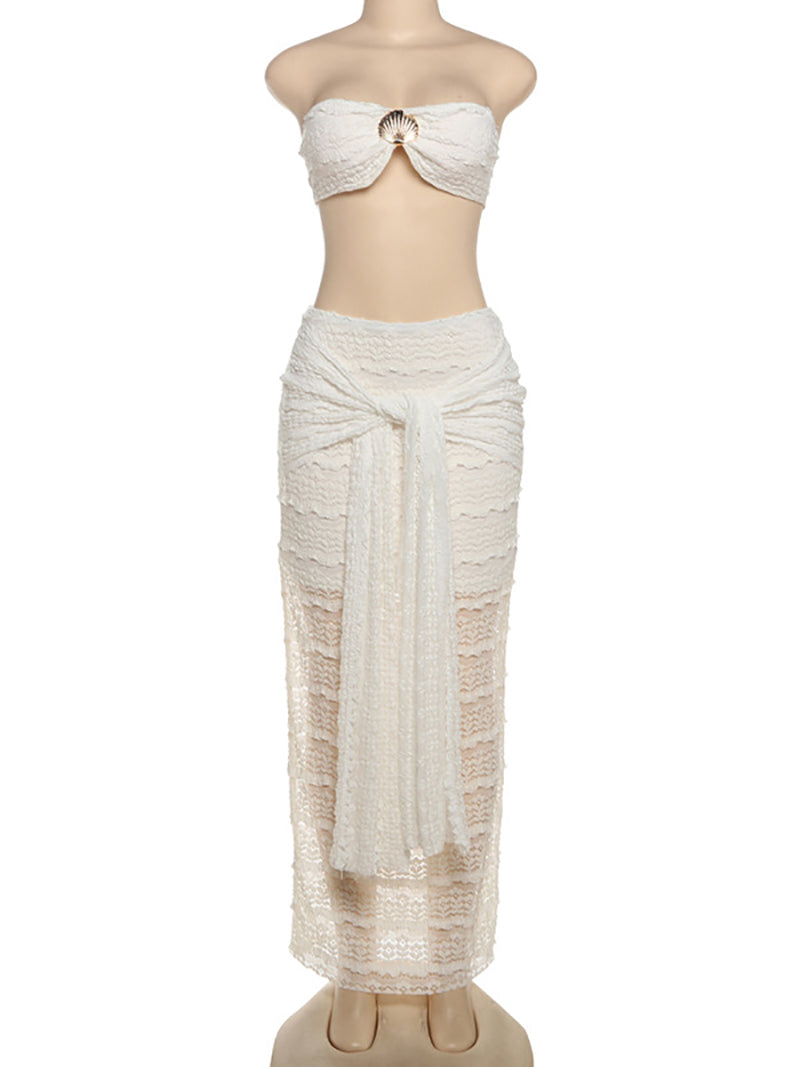 Sexy Crop Top And High Waist Maxi Skirt Club Set