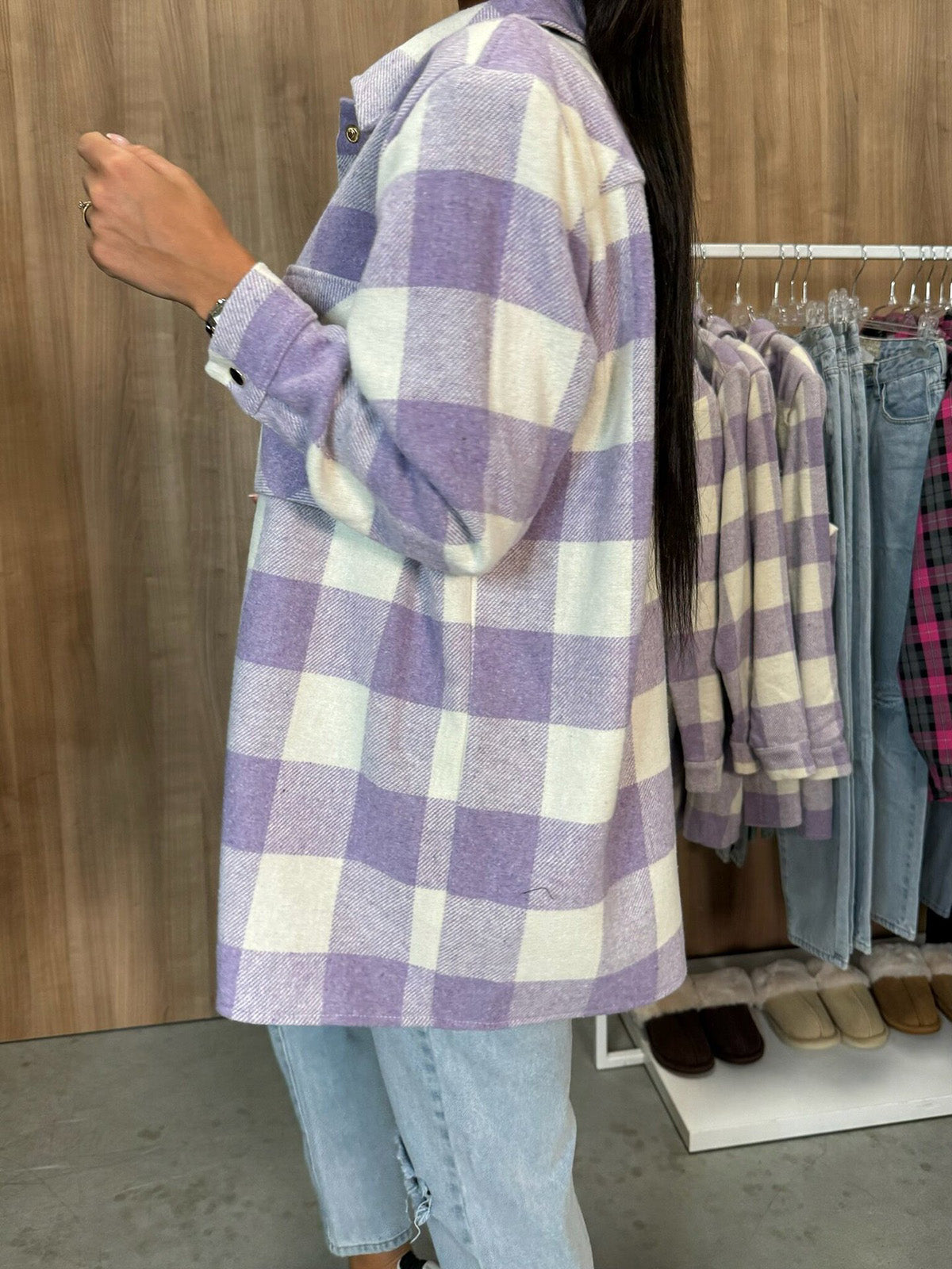 Fashion Loose Button Plaid Shacket Jacket