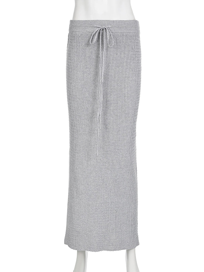 Elegant Knitwear Low Waisted Maxi Skirt