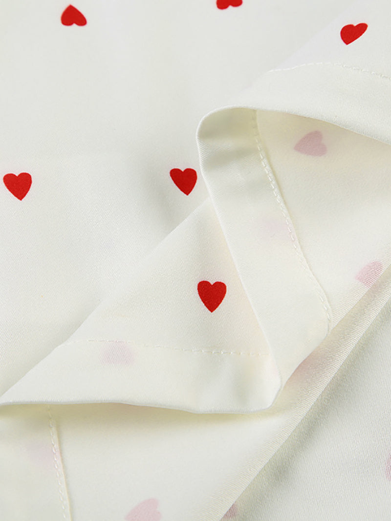 Casual Heart Print Shirt And Trouser Two Piece Set
