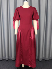 Elegant Round Neck Puff Sleeve Patchwork Party Dress