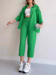 Solid Color Loose Shirt Ninth Pants Sports Set