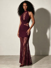 Lace Halter Mermaid Evening Gown-boutique