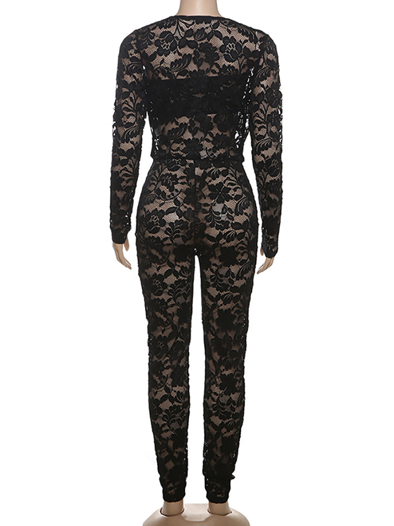 Sexy Lace See through Skinny Pants Club Sets