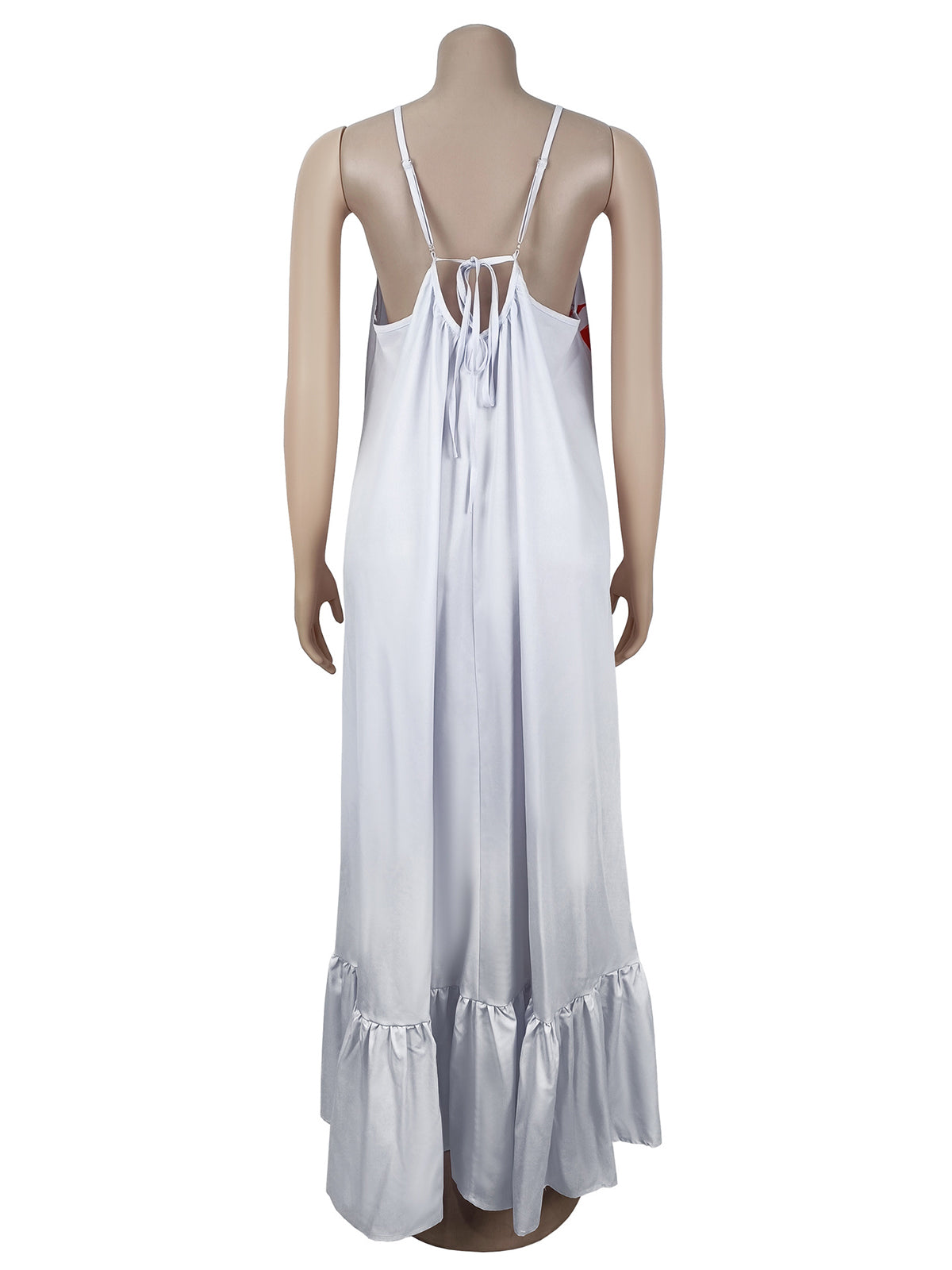 Straps Backless Flower Print Loose Pleated Maxi Dress