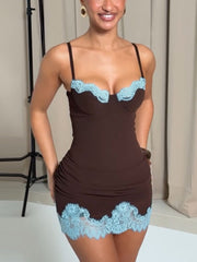 Contrast Lace Trim Mini Dress