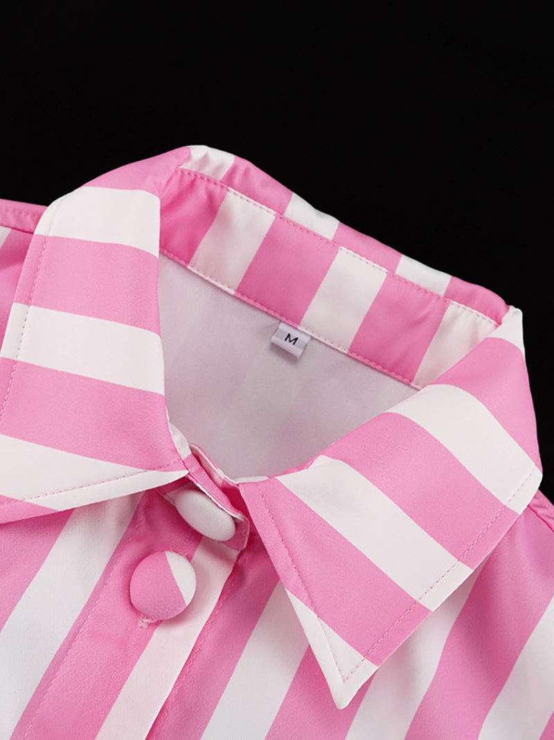 Striped Short Sleeve Top and Pants Casual Set