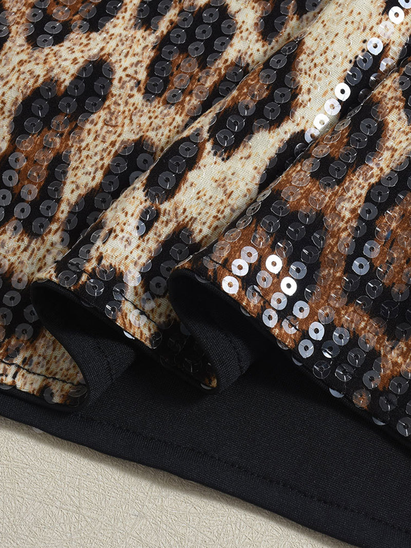 Sexy Leopard Print Sequin Bodycon Strapless Mini Dress