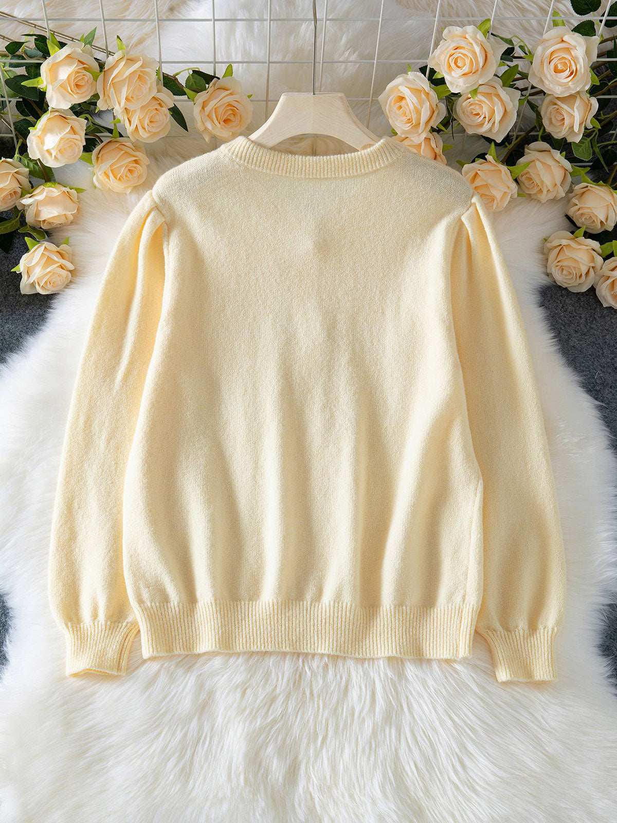 Casual Round Neck Crochet Knit Cardigan Sweater