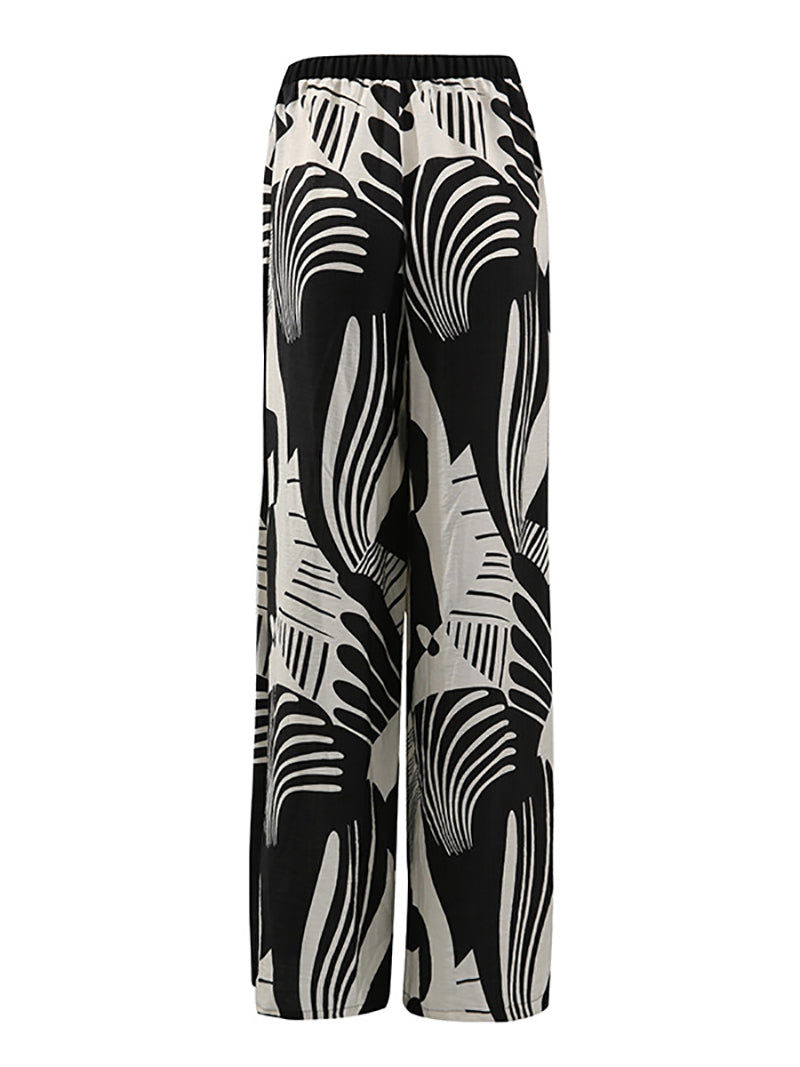 Casual Print Strapless Straight Trousers Two Piece Set