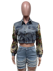 Chic Cropped Patchwork Denim Jacket