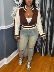 Round Collar Print Knit Cardigan Sweater