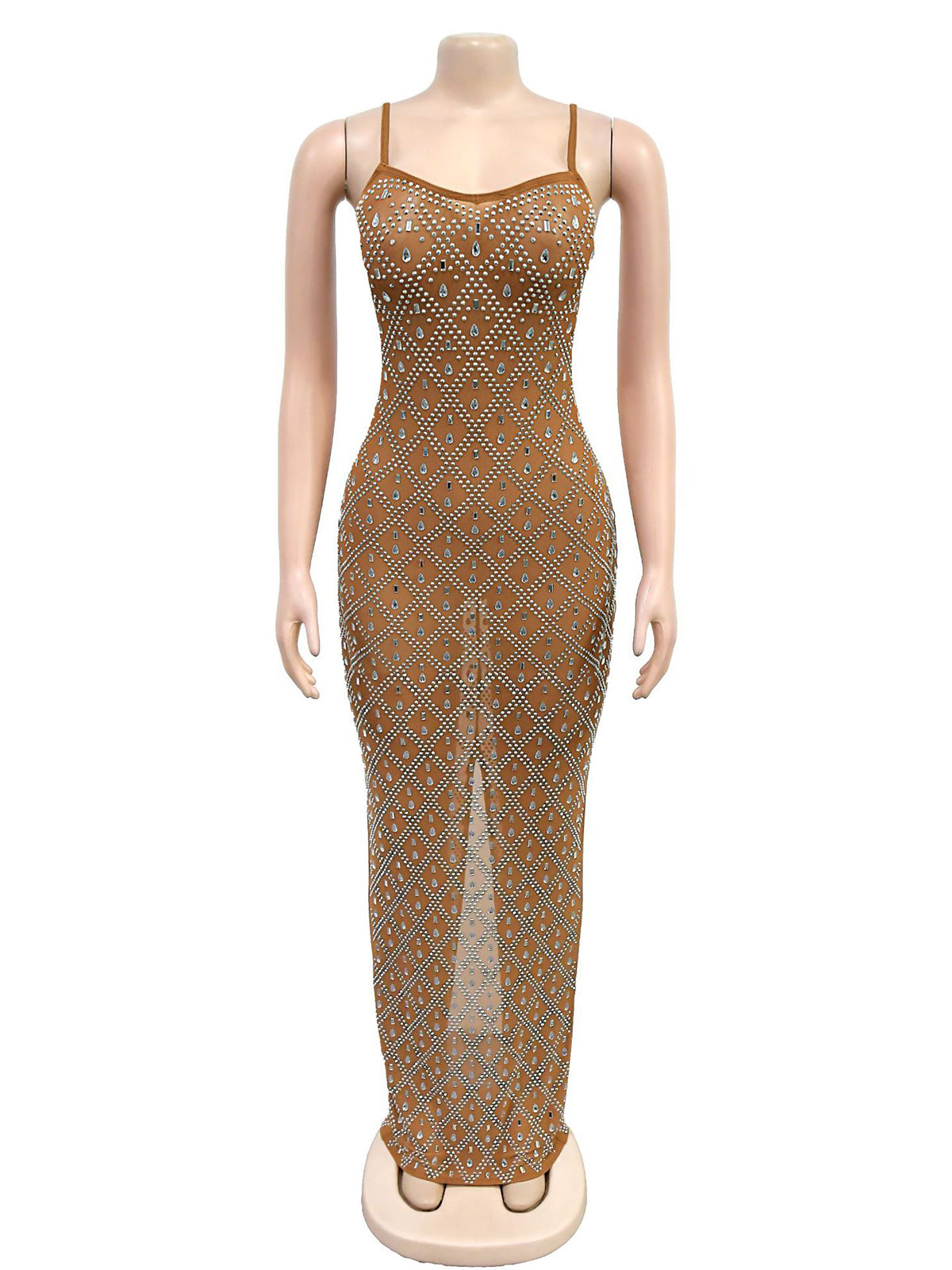 Fashion Rhinestone Sheer Bodycon Party Club Dress