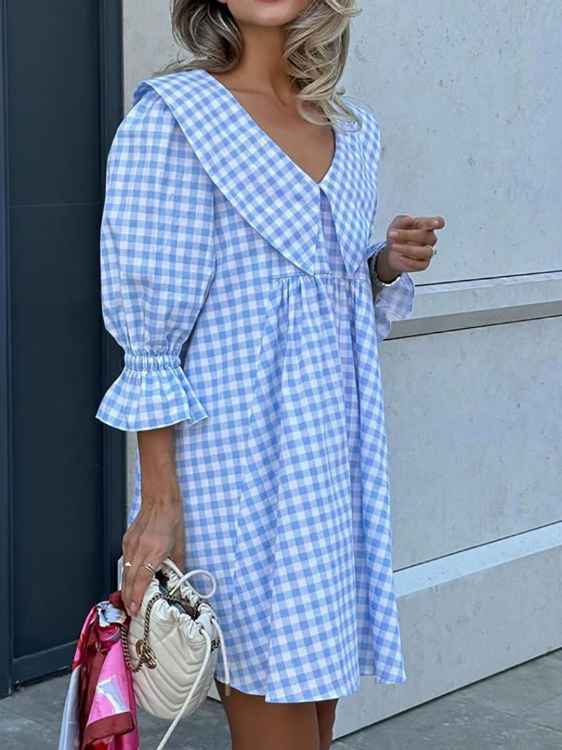 Casual V-neck Loose Plaid Dress