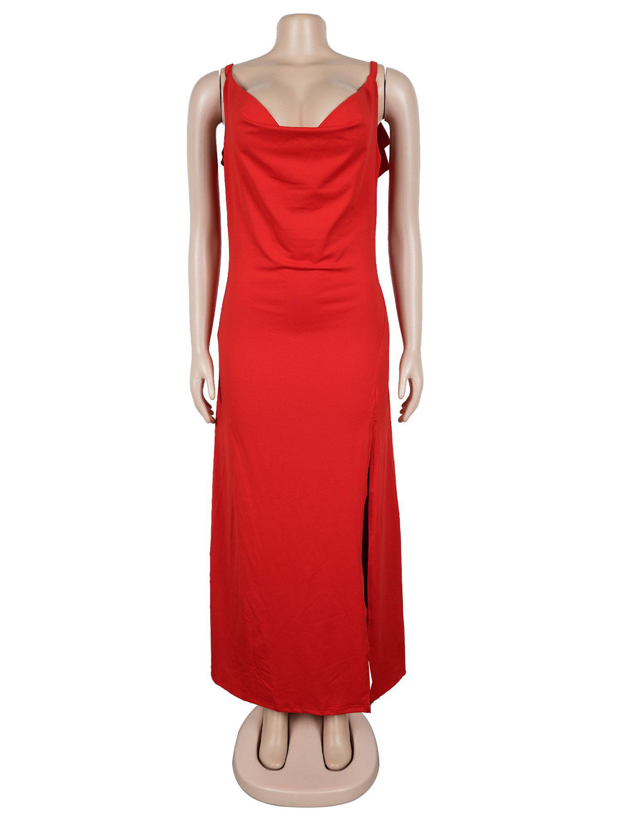 Casual Backless Ruffle High Split Maxi Dress