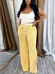 Casual Square Neck Cropped Vest Draw String Pants Set