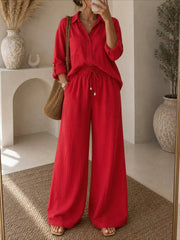Button Shirt and Drawstring Pants Set
