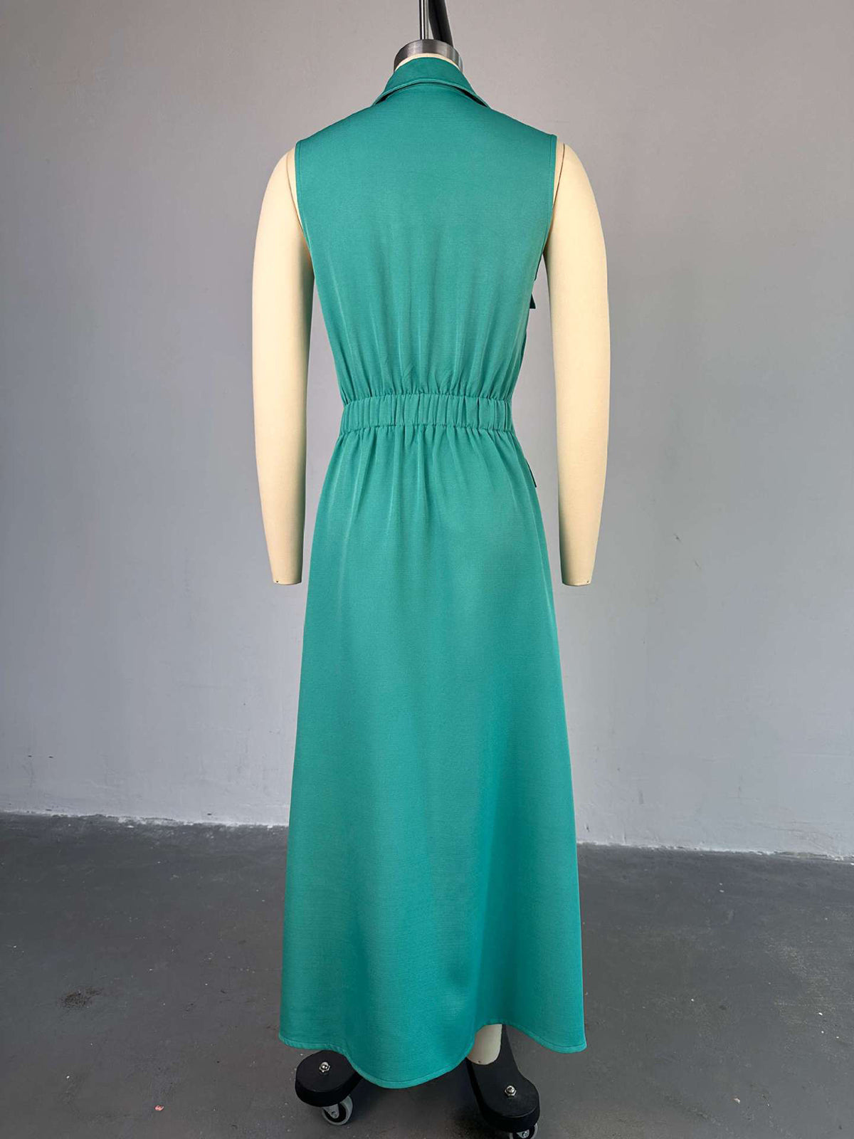 Lapel Sleeveless High Waist Cardigan Midi Dress