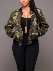 Camo Print Jacket Casual Zip Long Sleeve Coats